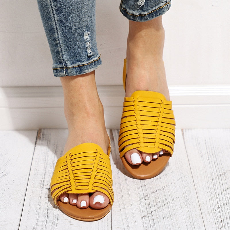Dam Sandaler Slingback PU Läder Platt Sula för Vardags- och Festbruk 2