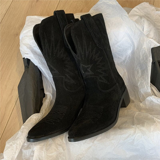 Dam Stövlar Cowboy Ekoleather Blockhäl Träoptiksula-1