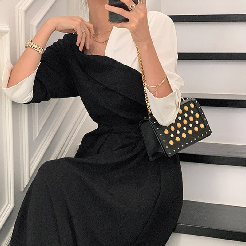 Dam Lång Klänning V-Hals Långärmad Polyester Elegant Fina Dam Klänningar-5