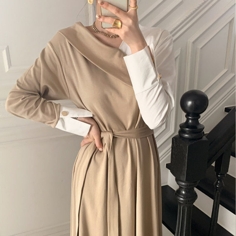 Dam Lång Klänning V-Hals Långärmad Polyester Elegant Fina Dam Klänningar-2
