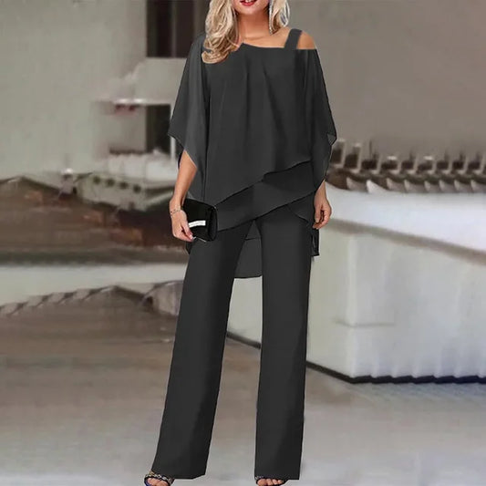 Axelfri Tvådelad Uppsättning för Kvinnor – Elegant Polyester och Acetat, Perfekt för Festliga Tillfällen, Finns i Flera Färger 1