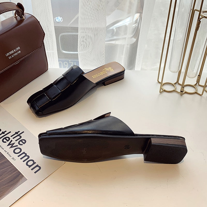 Dam Mules Skor Retro Design PU Låg Häl-5