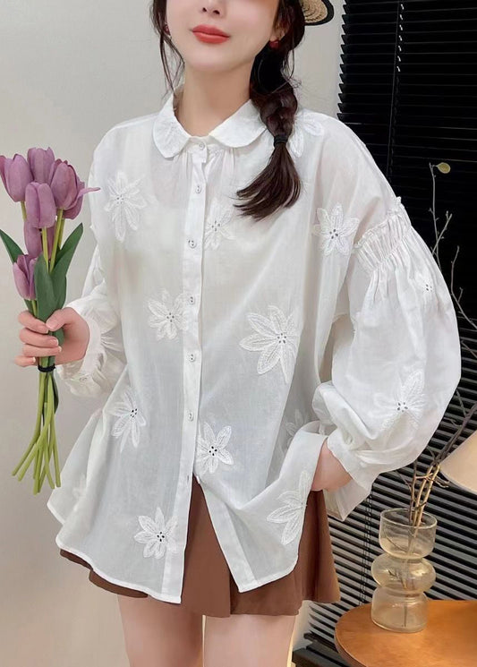 Kvinnors Blus Luftig 100% Bomull Elegant Snitt-1