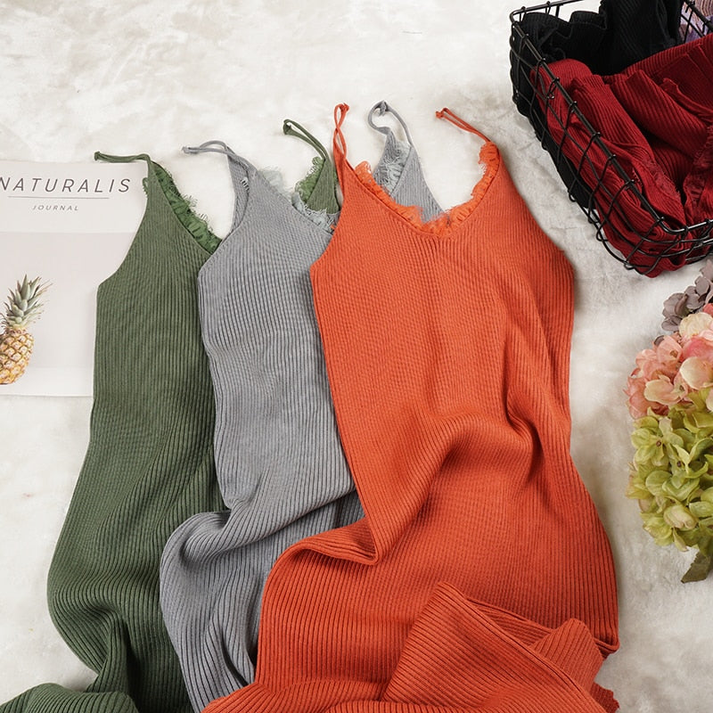 Kvinnors MIDI Klänning V-ringning Bomullsblandning-2