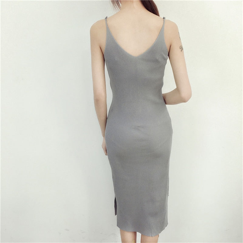 Kvinnors MIDI Klänning V-ringning Bomullsblandning-4