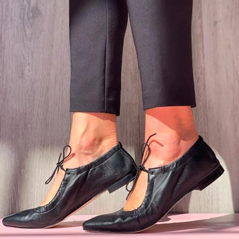 Dam Ballerina Skor Platta Syntetiska med Spetsig Tå och Diskret Snörning-3
