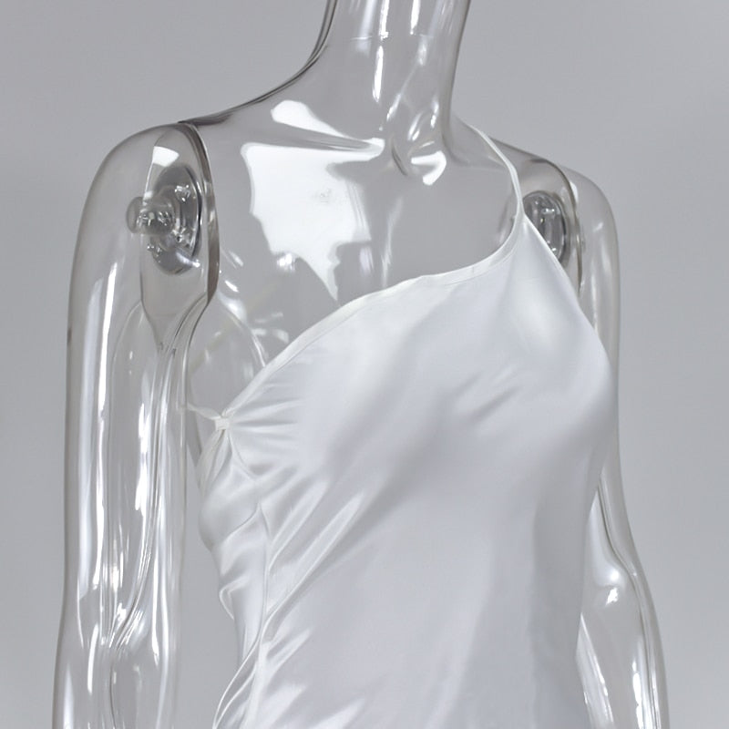 Kvinnors Midi Klänning En Axel Polyester Spandex-5