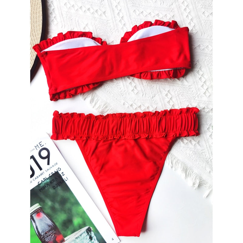 Dam Bikini Bandeau med Valantdetaljer i Polyester och Nylon-2