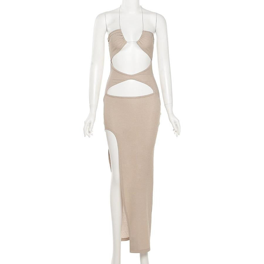Dam Klänning Midi Halterneck Figurnära Polyester-3