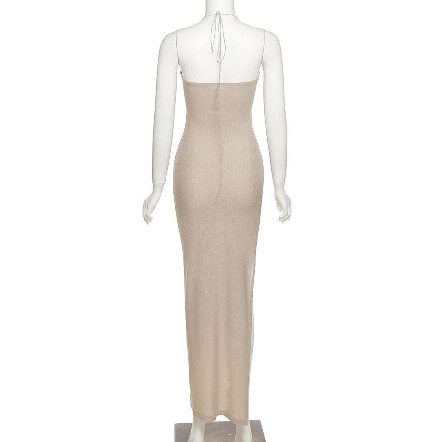 Dam Klänning Midi Halterneck Figurnära Polyester-4