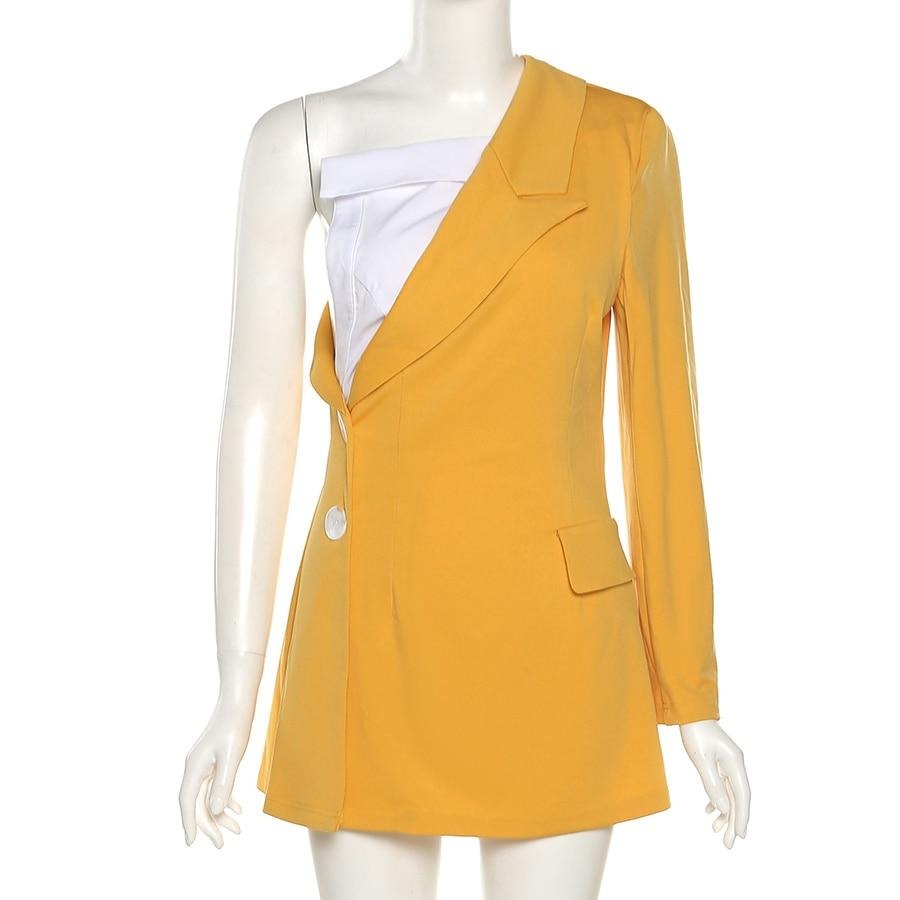 Dam Blazer Asymmetrisk Design Polyester Spandex-3