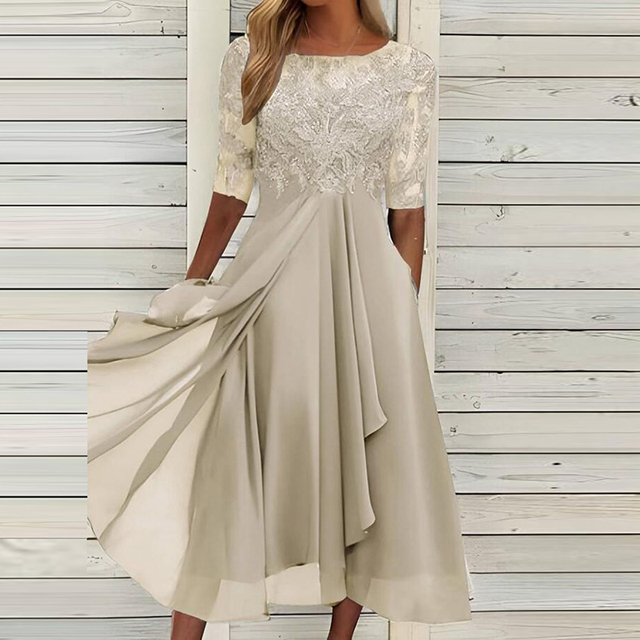 Festklänning Dam Elegant Polyester för Fester och Romantiska Tillfällen-3