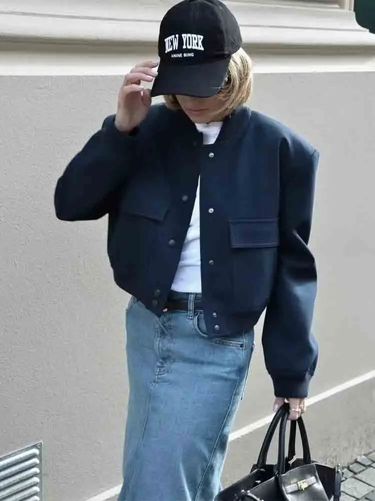 Kvinnors Bomberjacka Enkel Stil Polyester-3