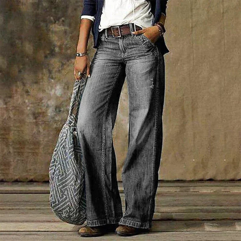 Dam Jeans Med Hög Midja i Robust Denim – Raka Ben för Tidlös Stil och Komfort 7