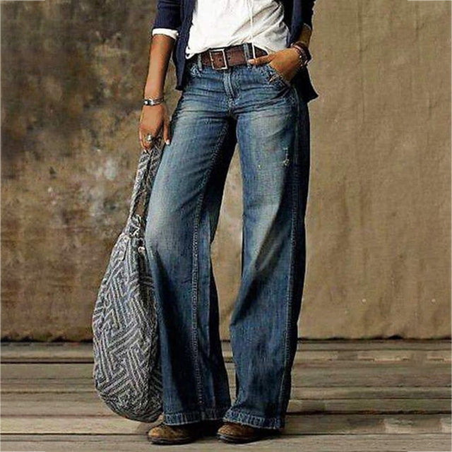 Dam Jeans Med Hög Midja i Robust Denim – Raka Ben för Tidlös Stil och Komfort 6