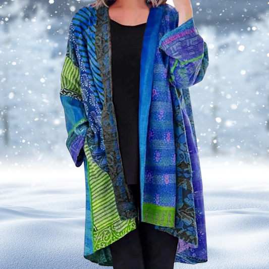 Dam Vintage Cardigan Abstrakt Design Högkvalitativa Material-1