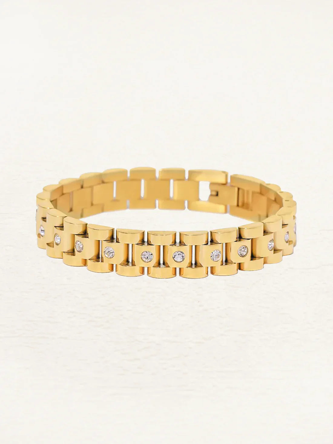 Dam Guld Armband Bred med Zirkonia Elegant Design-3