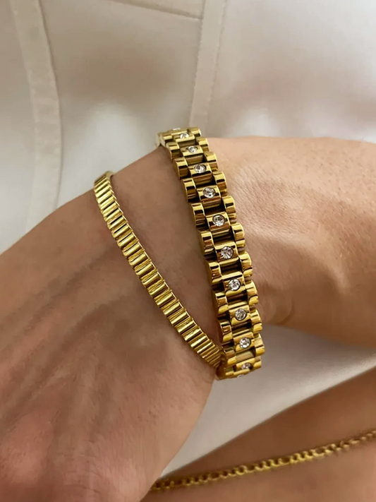 Dam Guld Armband Bred med Zirkonia Elegant Design-1