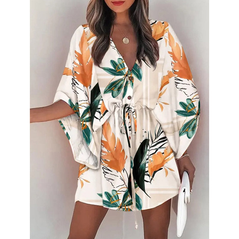 Kvinnors A-linjeklänning Blommönster Polyester med Justerbart Midjebälte 10