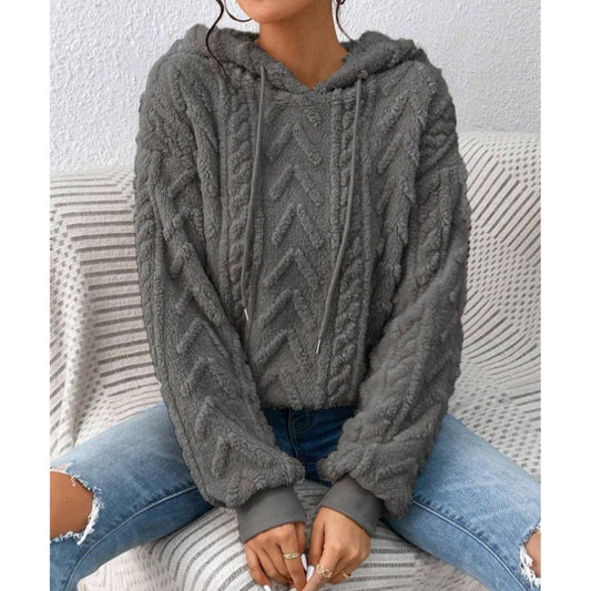 Lång Hoodie Dam Avslappnad Design Isolerande Fleece-1