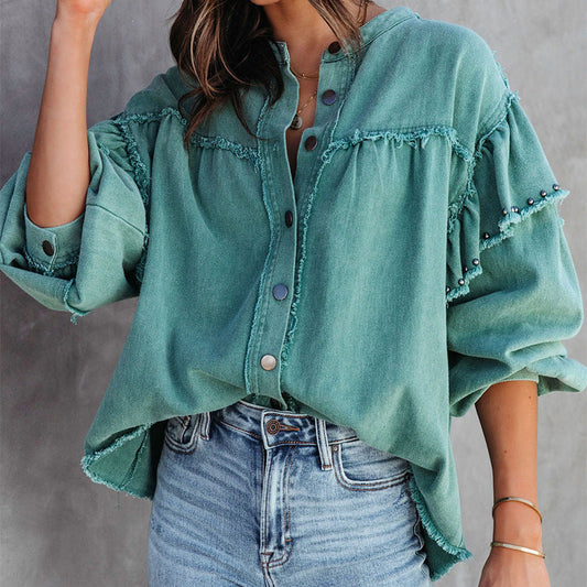 Kvinnors LÄngÀrmad Blus Elegant LÀtt Tyg-1