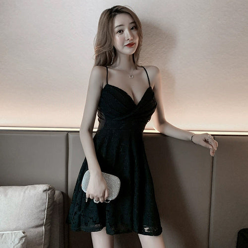 Damklänning V-ringad Spaghettiband Kort Polyester Fina Dam Klänningar-1