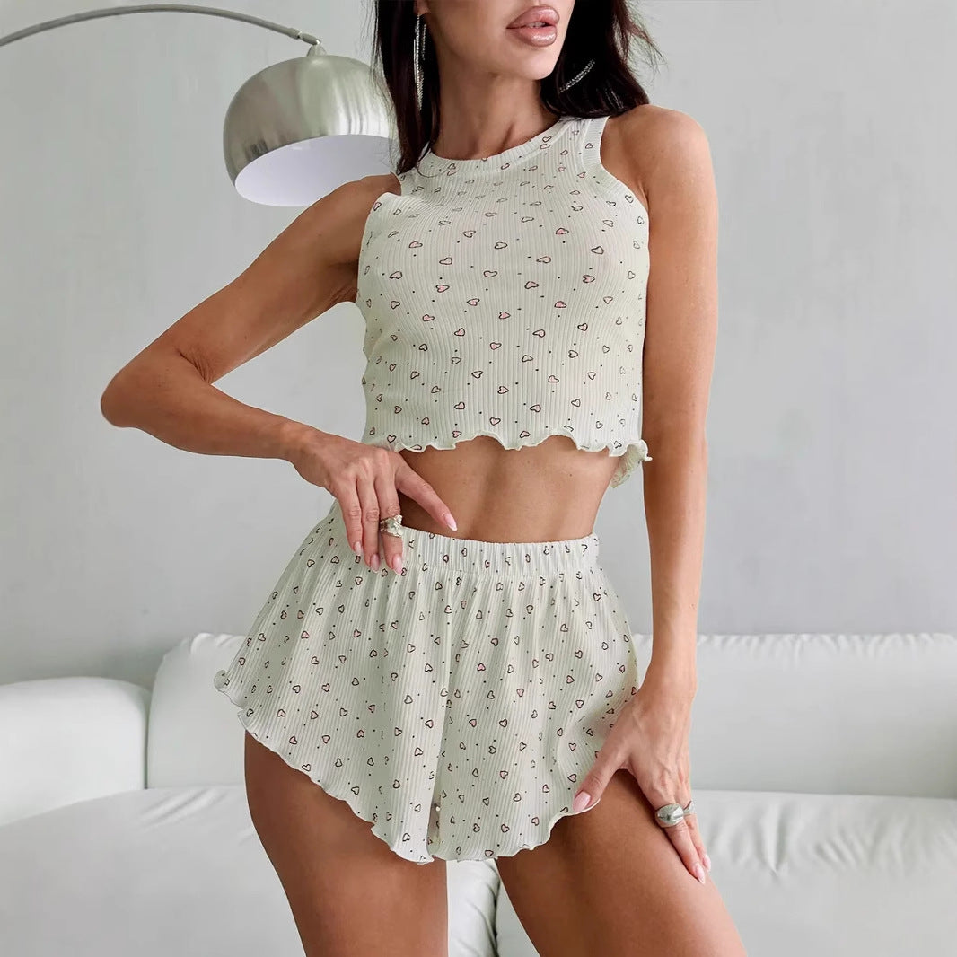 Dam Camisole Shorts Leopardmönster Lätt Polyester-4