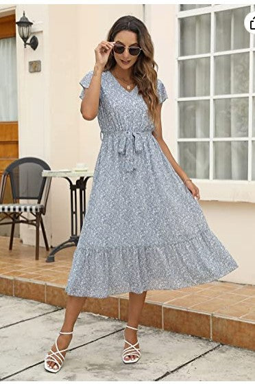 Variant image for Dam Strandklänning V-Ringad Lätt Andningsbar Med Justerbart Midjebälte-2