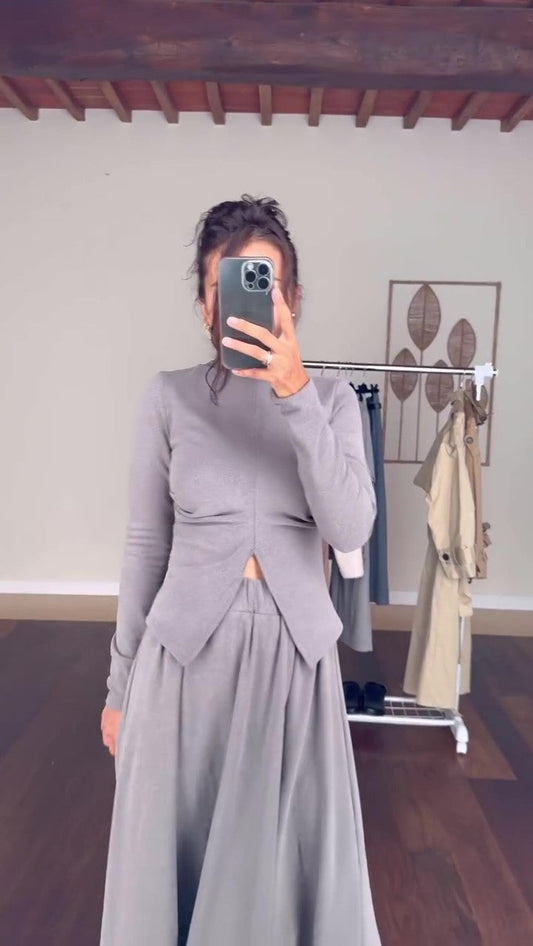 Dam Slim Fit Kjol med Hög Midja och Slits i Polyester-1