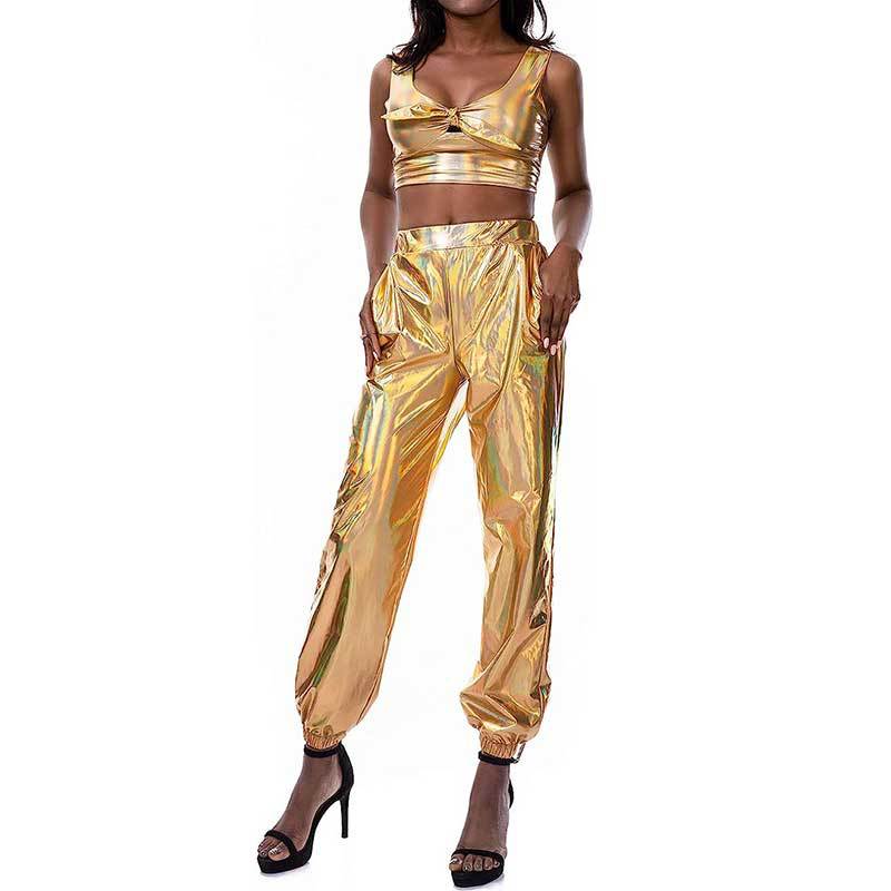 Kvinnors Byxor Med Elastisk Midja Skimrande Tyg 2