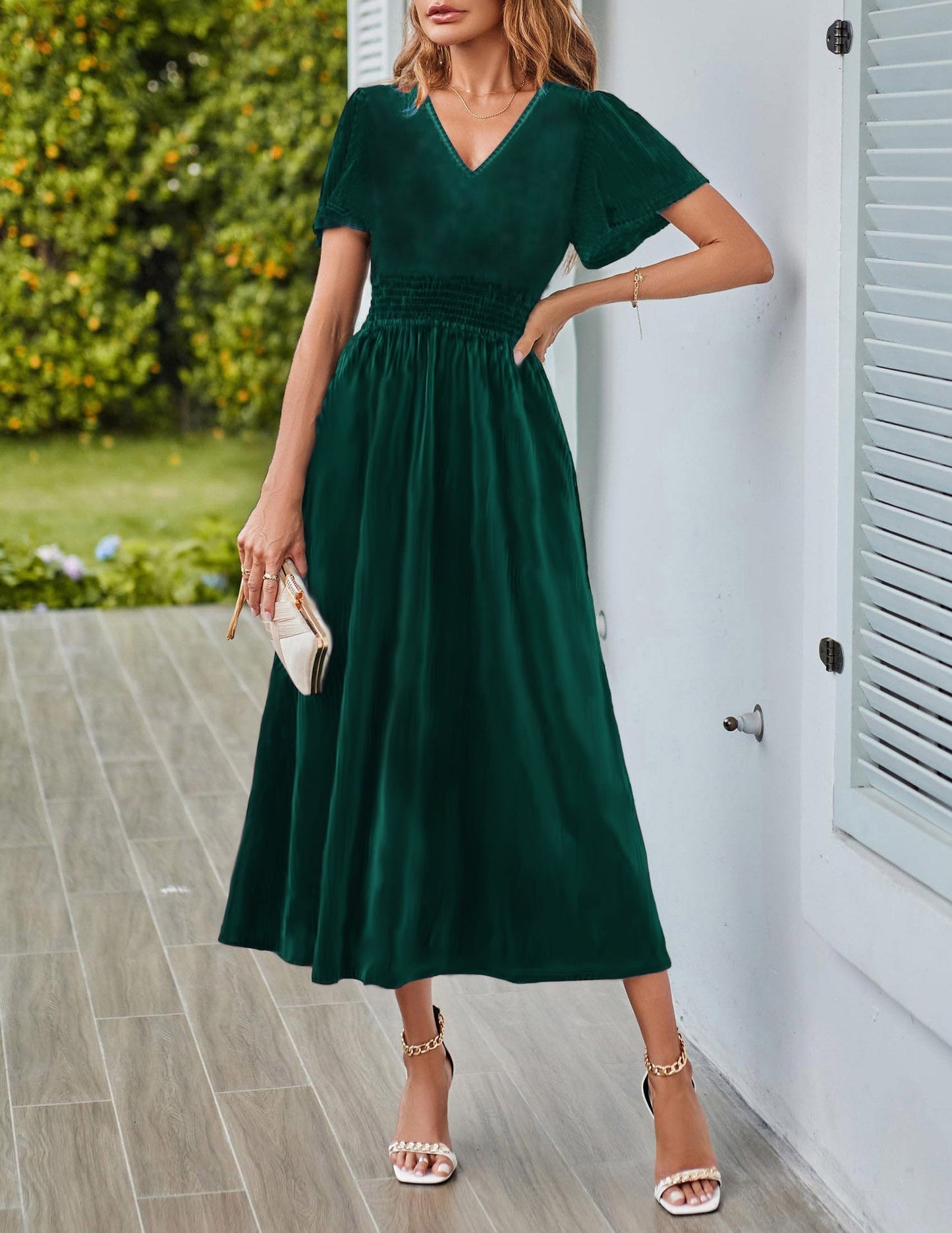 Variant image for Dam Långklänning V-Hals Tredimensionell Dekoration Silke-11