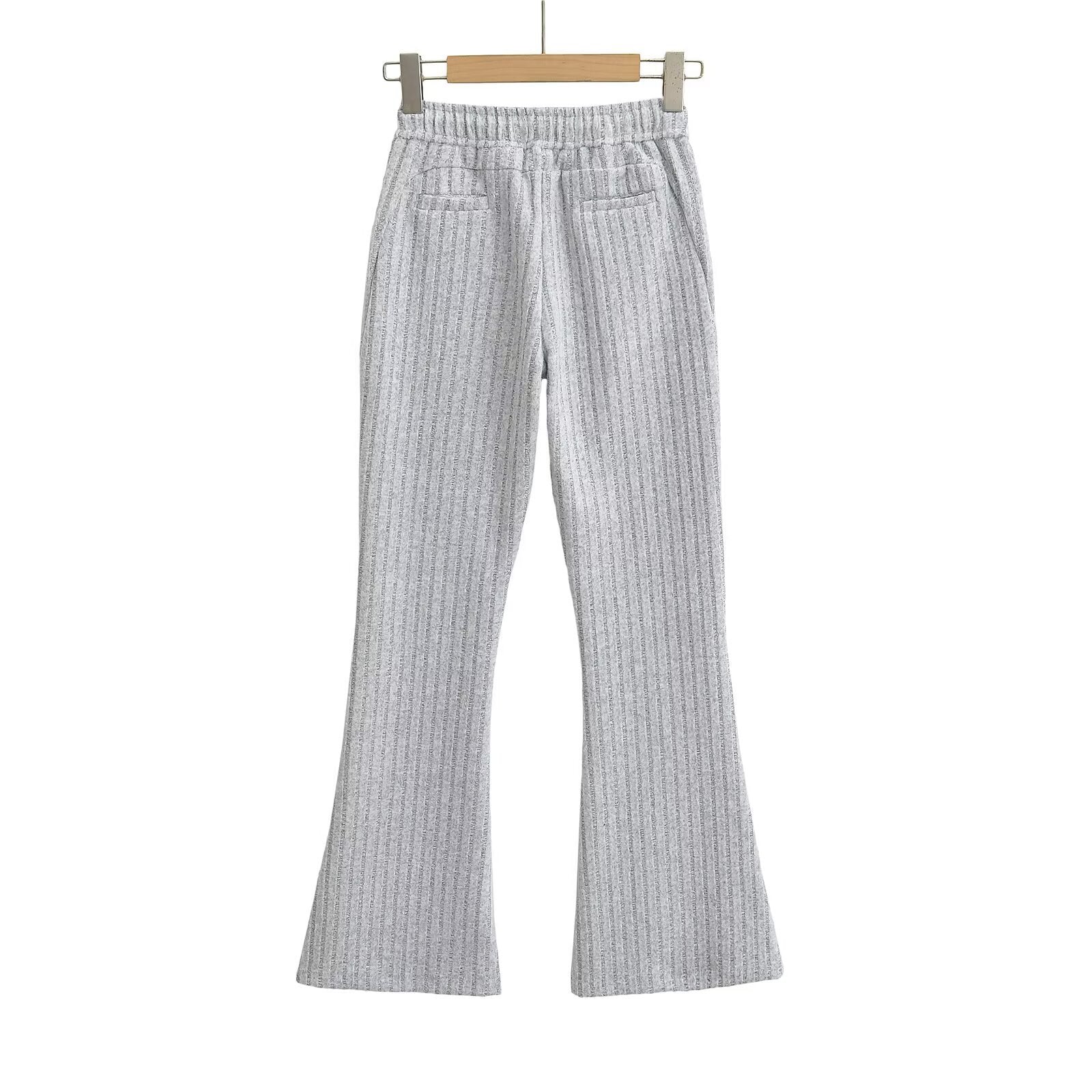 Variant image for Kvinnors Bootcut Byxor Elastiskt Midjeband Stripmönster-1