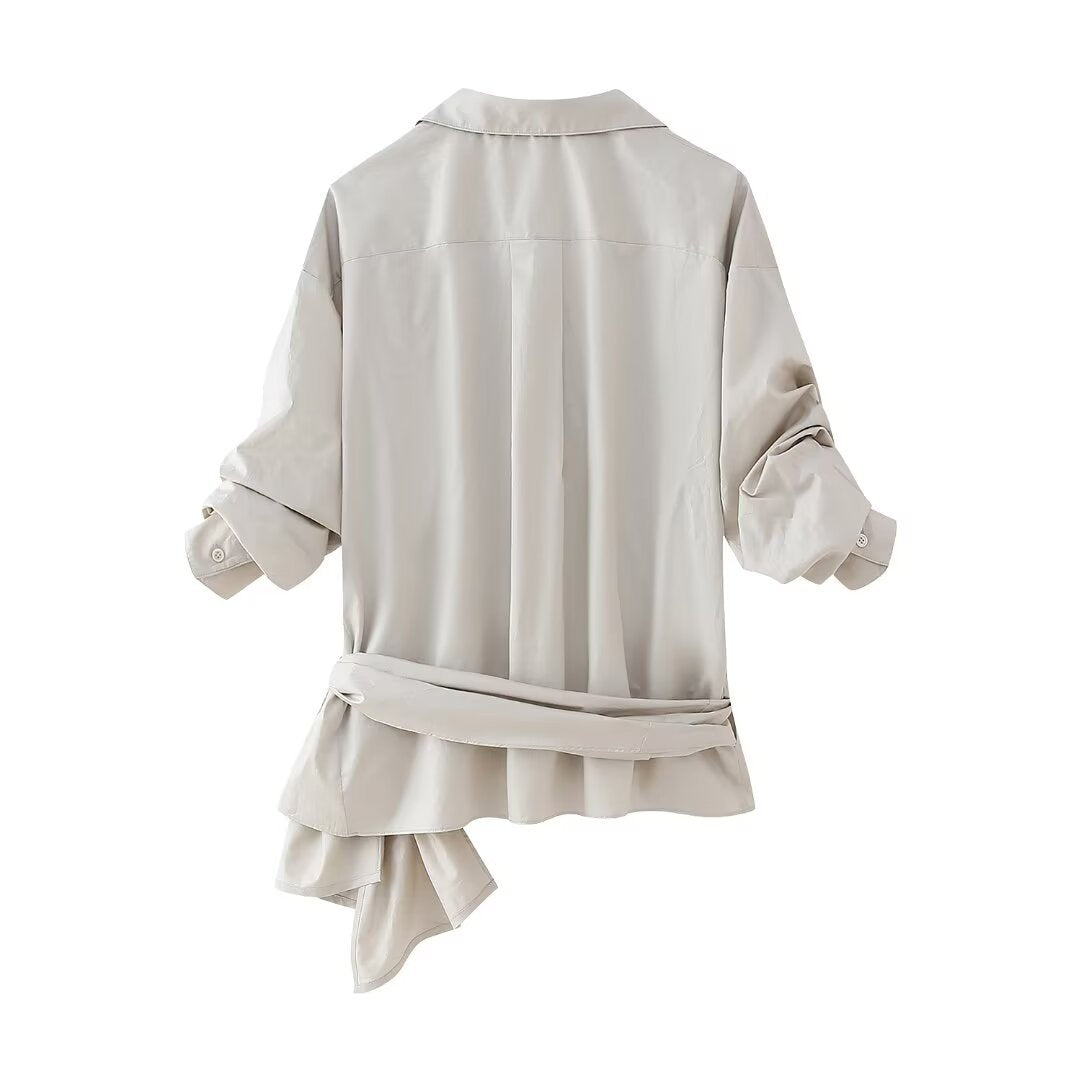 Dam Bågskjorta och Byxor Set Veckad Polyester-3