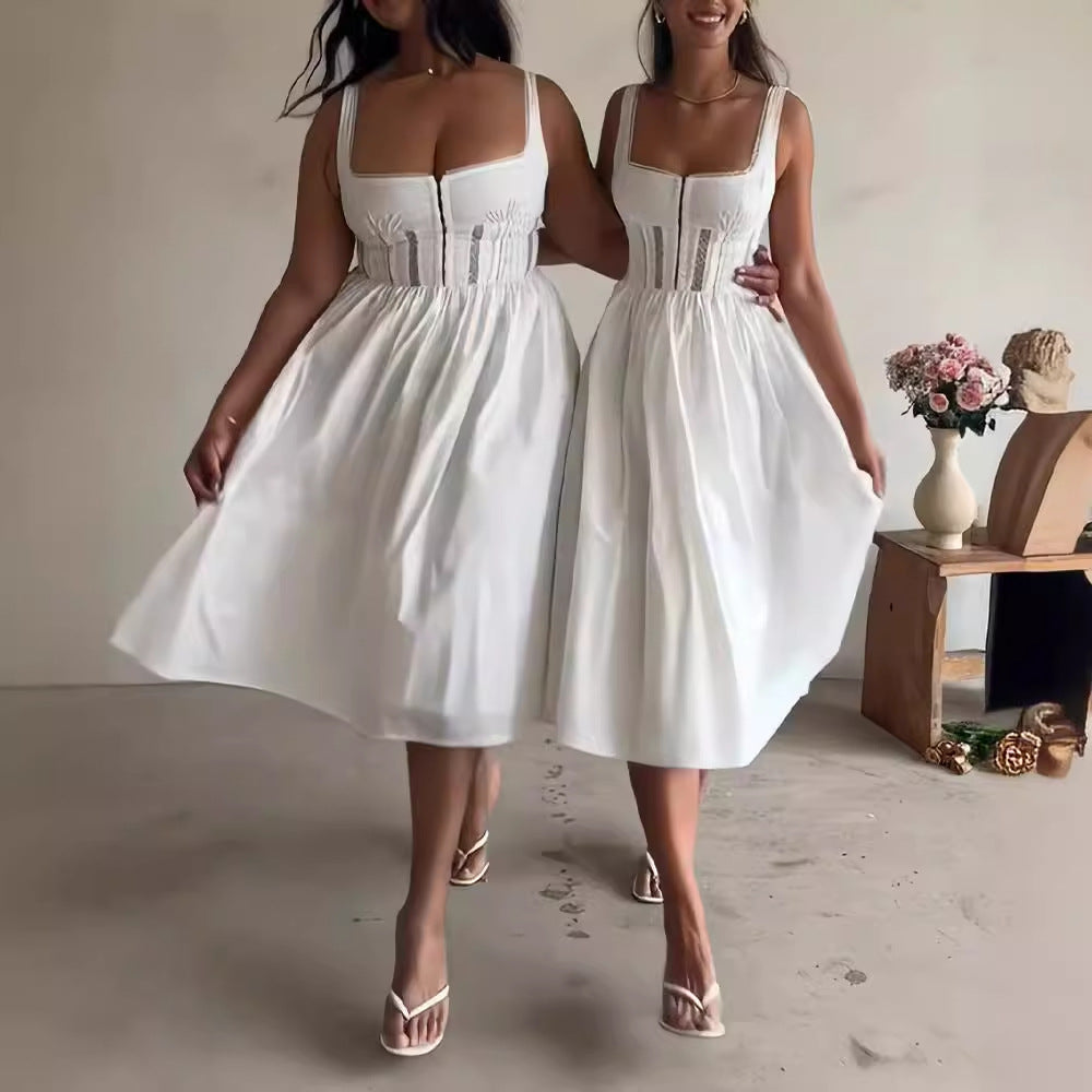 Tjej Midi Klänning Axelfri Bomull Elegant-2