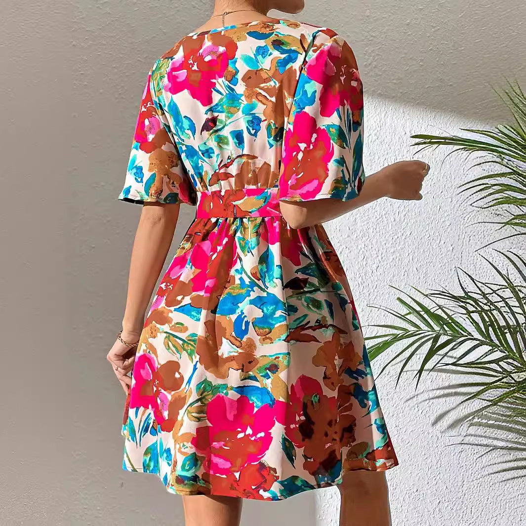Damer A-linje Klänning Crossover Polyester med Blommönster 3