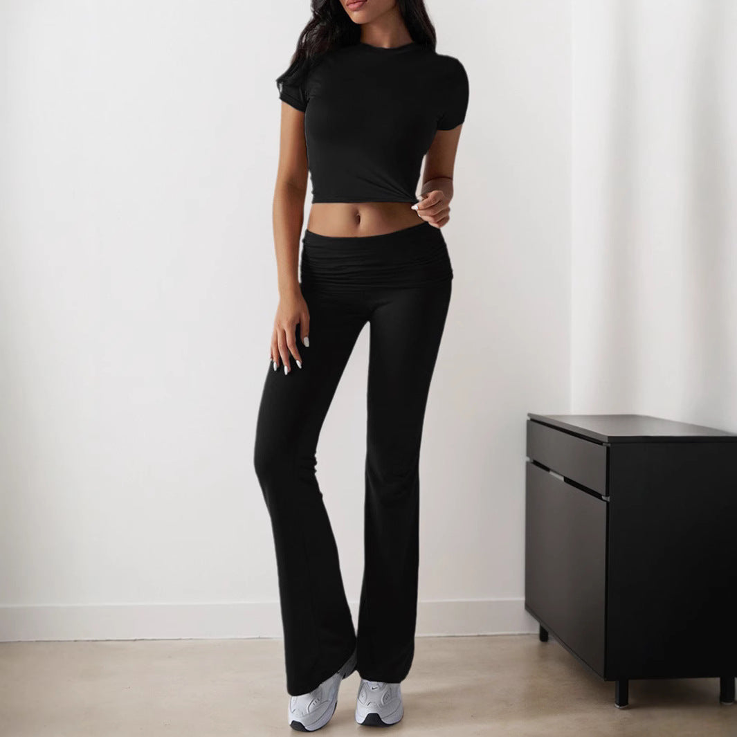 Kvinna Långa Byxor Enfärgad Stickad Komfortabel Passform-4