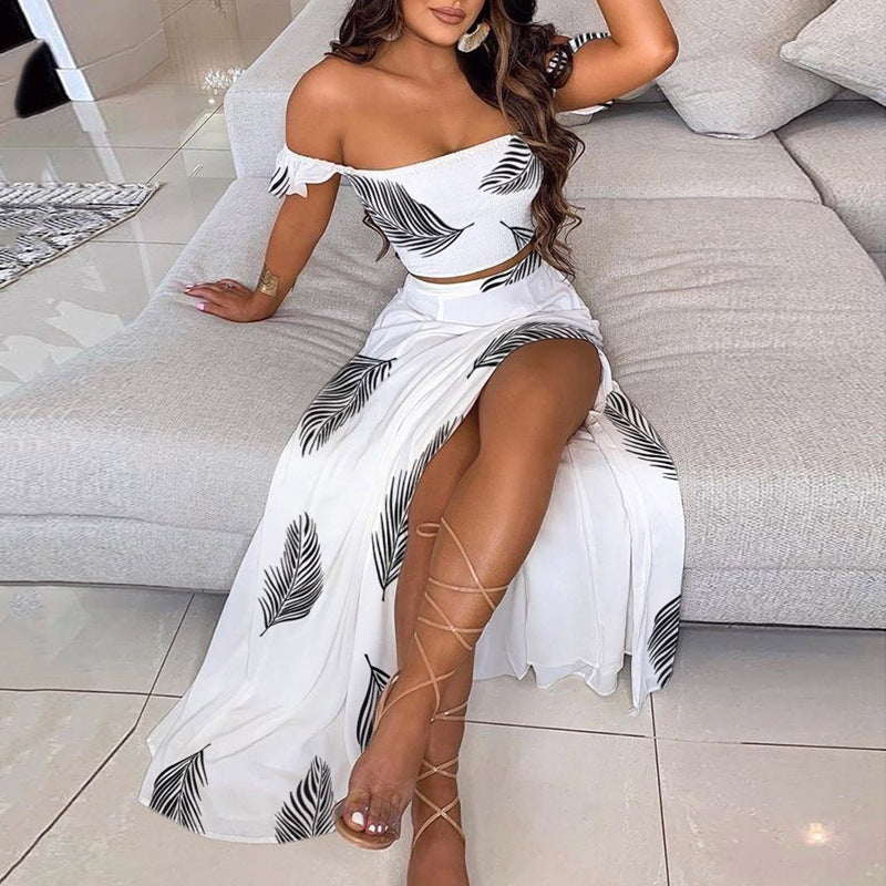 Kvinnors Off-Shoulder Klänning Delad Polyester Lång-4