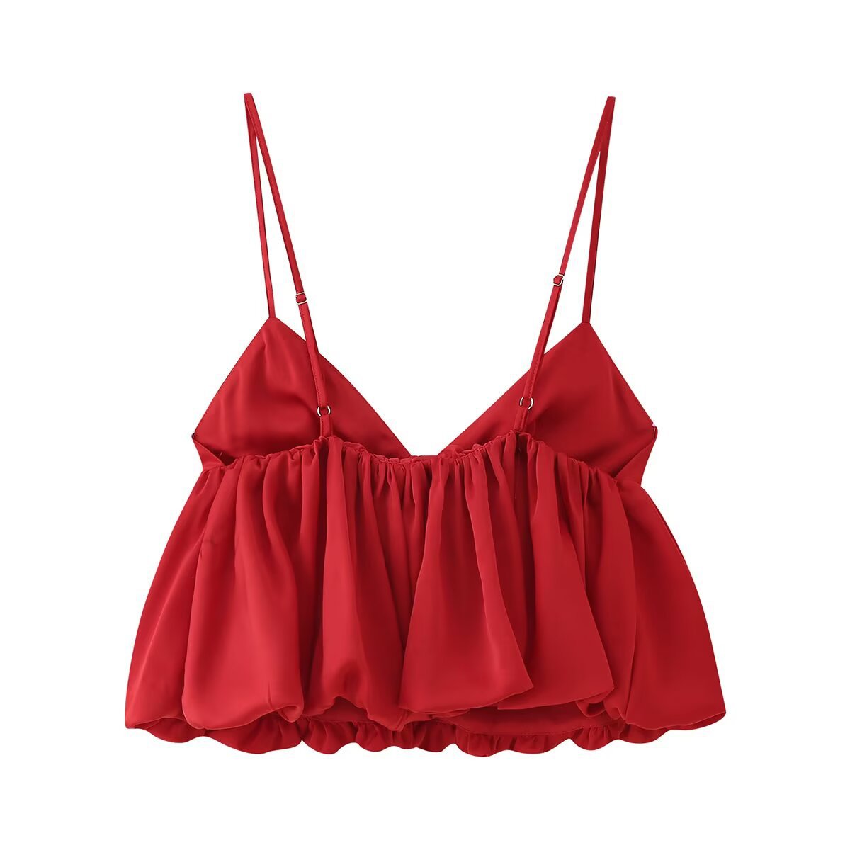 Dam Puffärmad Topp Satinliknande Material Färgblockering-5