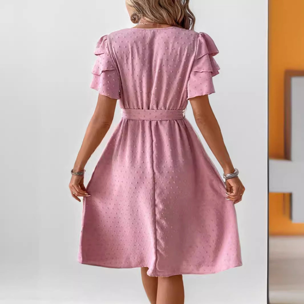 Kvinnors A-linjeformad Klänning Polka Dots Chiffong-4