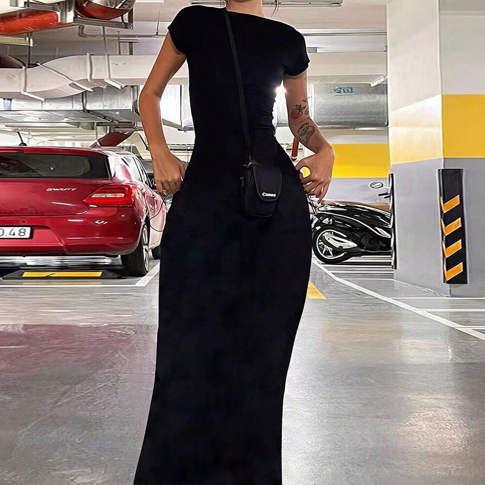 Svart Långklänning Dam Kroppsbetonad Polyester för Fest-5