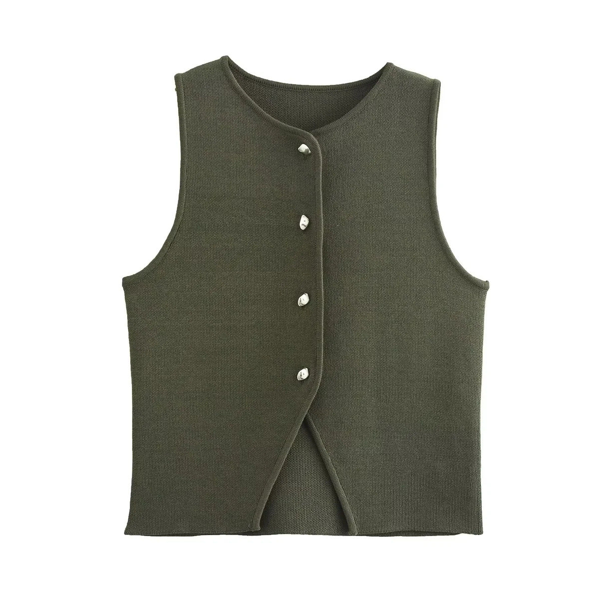 Dam Väst V-hals Knappdesign Polyester Ärmlös-5