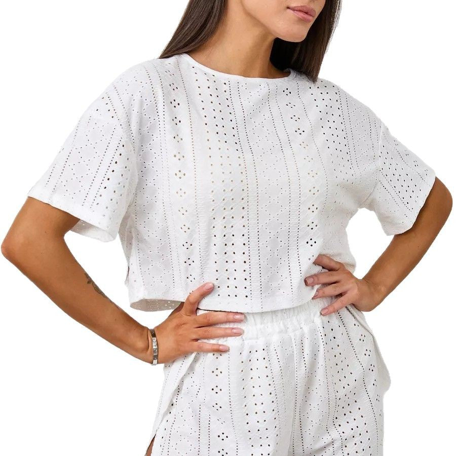 Dam Pyjamas Set Geometriskt Mönster Kort Ärmar Polyester-6