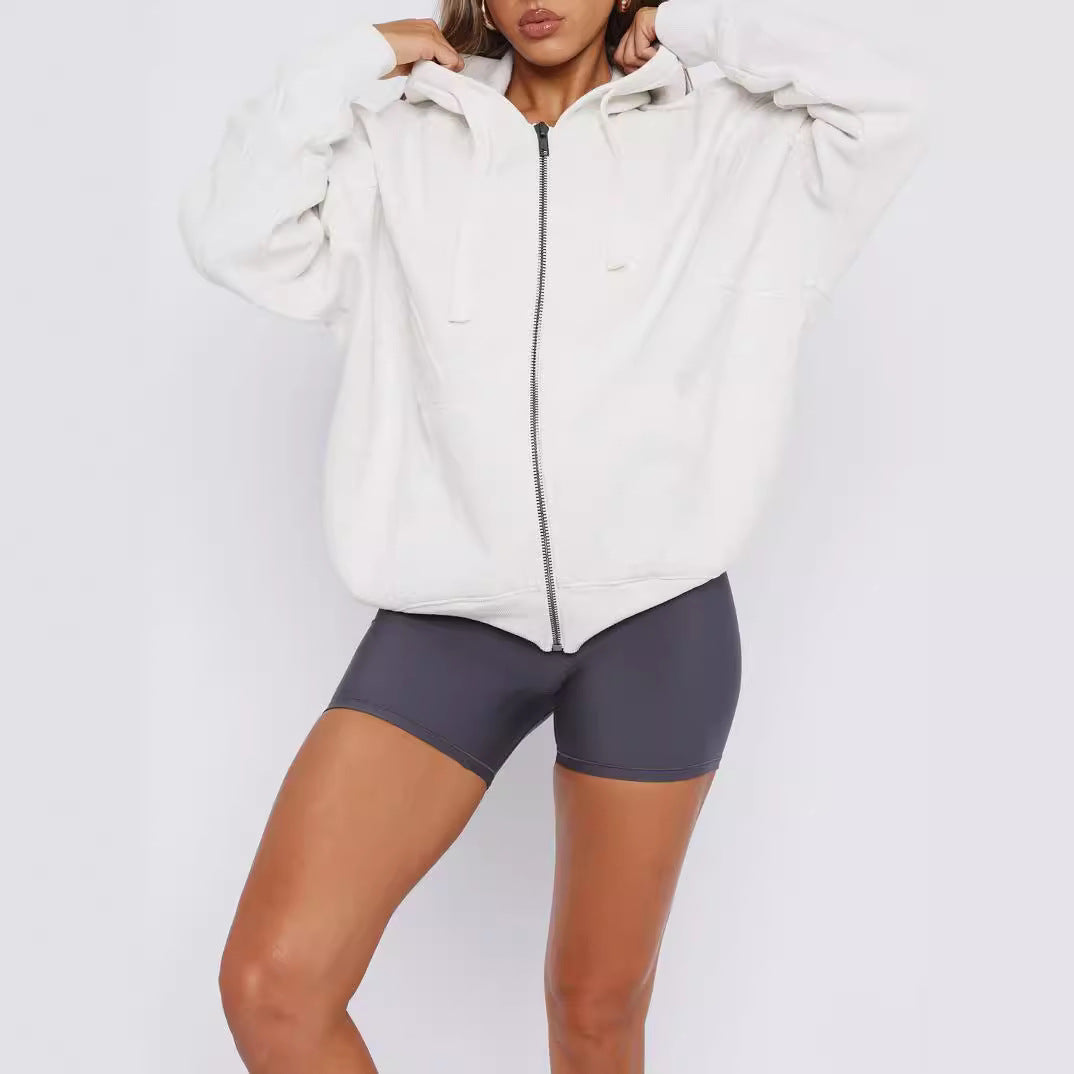 Dam Hoodie Cardigan Casual Polyester med Fyrkantig Halsringning 2