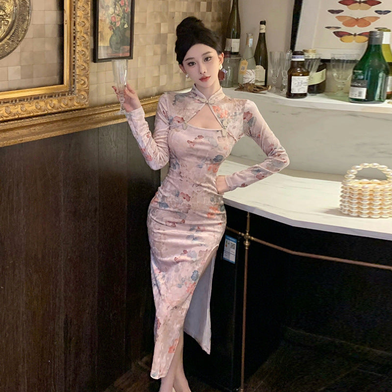 Fina Dam Klänningar Midi Oregelbunden V-ringad med Ärmar Polyester-2