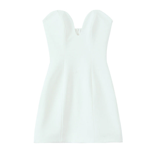 Damklänning A-Linje V-Hals Mini Monokromt Tyg-1