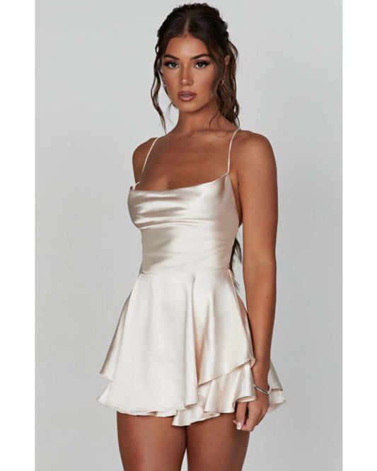 Dam A-Linje KlĂ€nning Satin Ărmlös Elegant SkĂ€rning-1