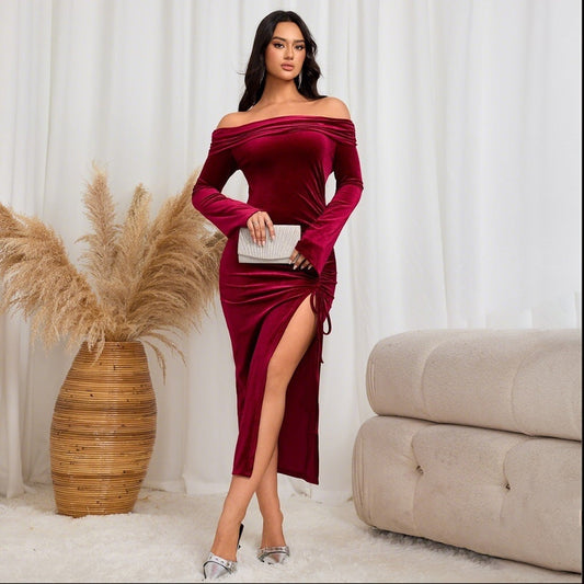 Kvinna Midi Klänning A-Line Högkvalitativt Tyg 1