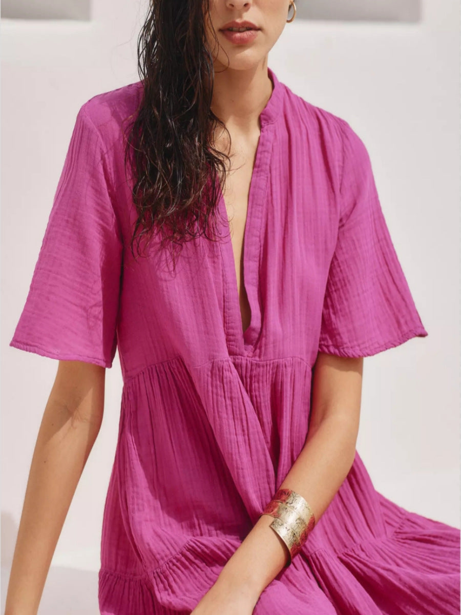 Kvinnors A-Line Klänning V-Neck Högkvalitativt Tyg Minimalistisk Stil-1