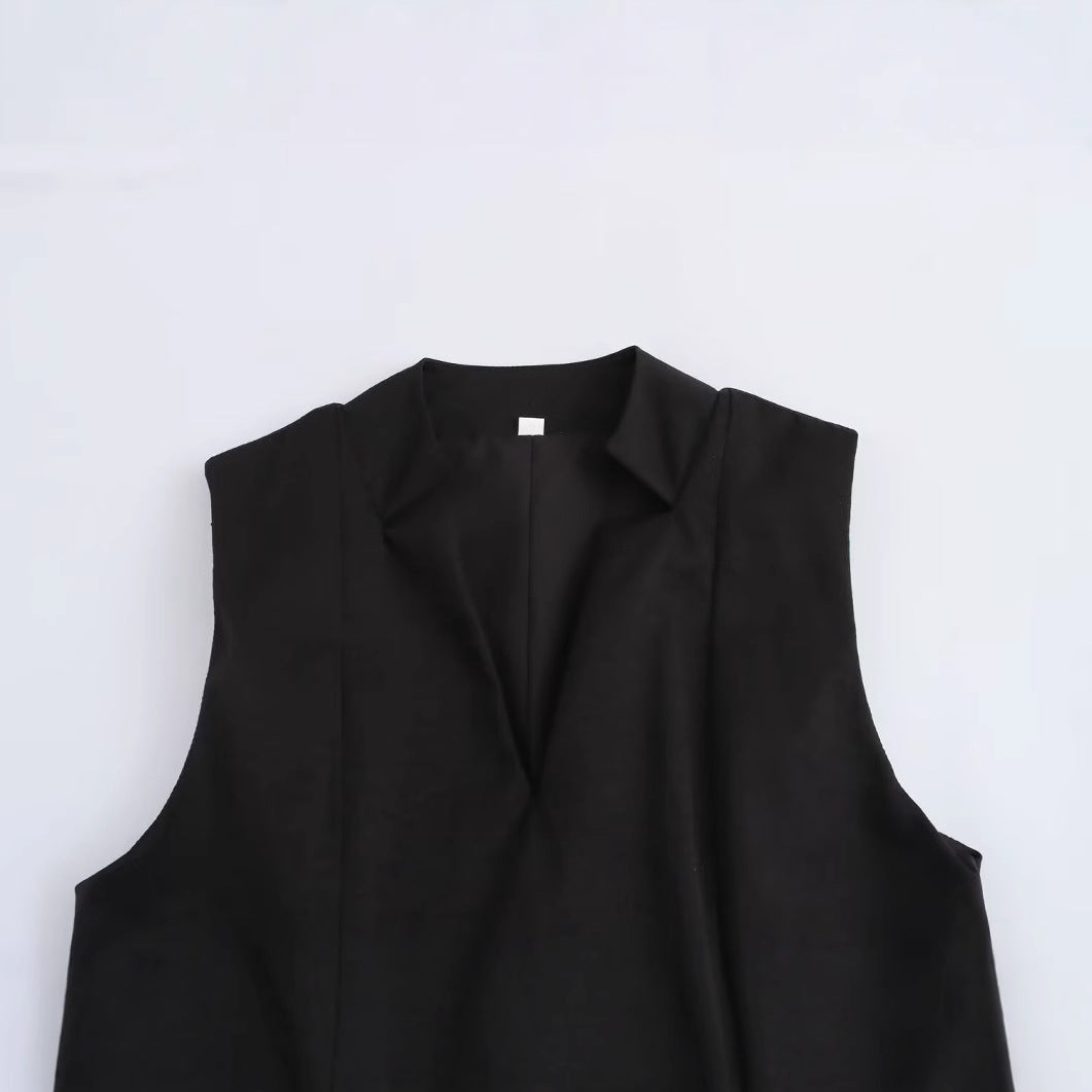 Fina Dam Klänningar Midi V-ringning Ärmlös Polyester med Dekorativa Knappar-2