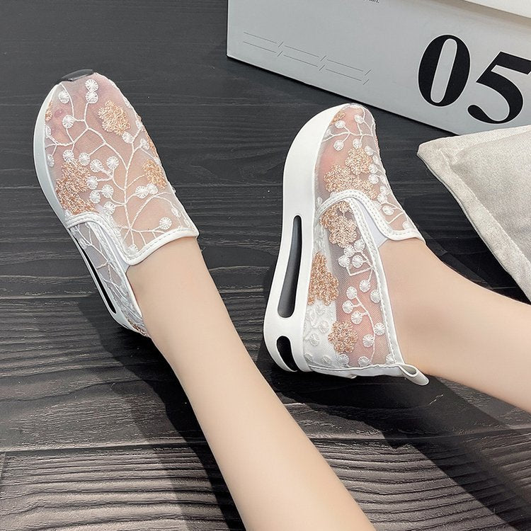 Kvinnors Slip-On Sneakers Blommigt Broderi Textil 8